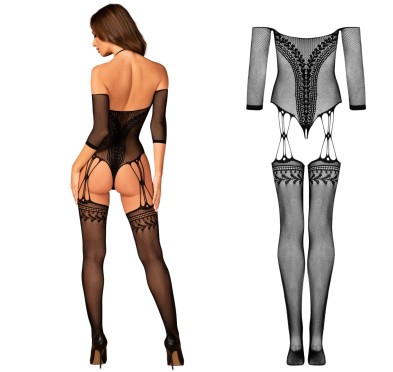 Strój erotyczny koronka bodystocking czarne S/M/L